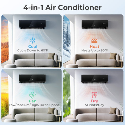 12000 BTU 22 SEER2 208-230V Wifi Enabled Mini Split Air Conditioner and Heater Black