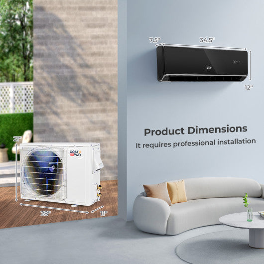 WIFI Enabled 12000 BTU Mini Split Air Conditioner and Heater - 22 SEER2 208-230V (Black)