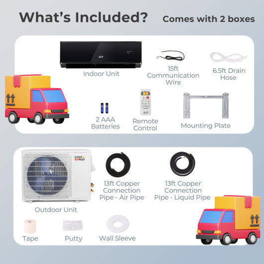 WIFI Enabled 12000 BTU Mini Split Air Conditioner and Heater - 22 SEER2 208-230V (Black)