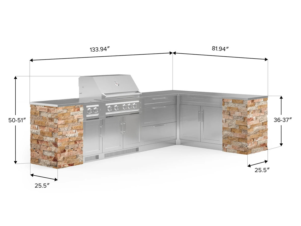 Outdoor Kitchen Signature Series 11 Piece L Shaped Cabinet Set with 3 Drawer, Bar, Dual Side Burner, Grill and Grill Cabinet