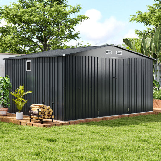 12 x 9.8 Feet Outdoor Storage Shed with Lockable Door and Pitched Roof-Gray