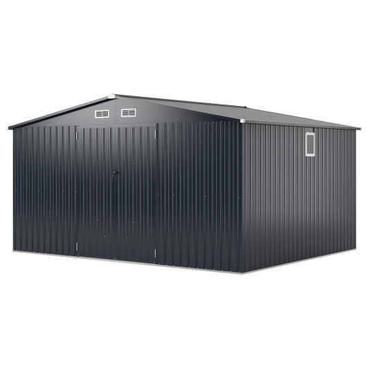 12 x 9.8 Feet Outdoor Storage Shed with Lockable Door and Pitched Roof-Gray