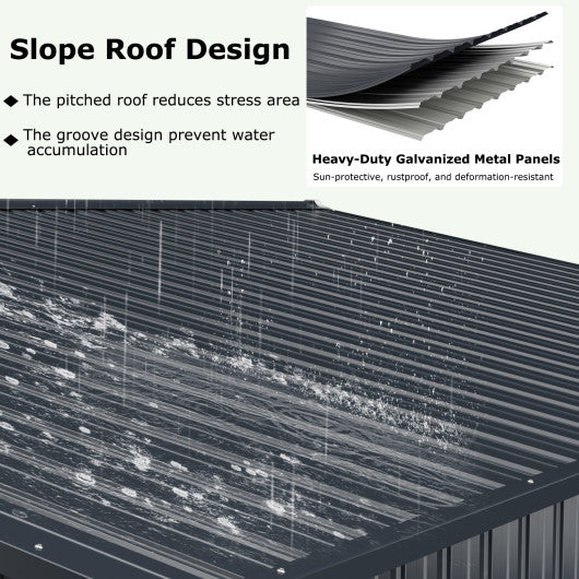 12 x 9.8 Feet Outdoor Storage Shed with Lockable Door and Pitched Roof-Gray