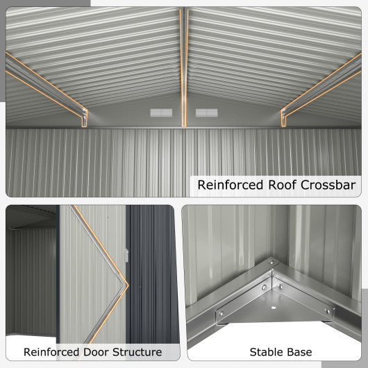 12 x 9.8 Feet Outdoor Storage Shed with Lockable Door and Pitched Roof-Gray