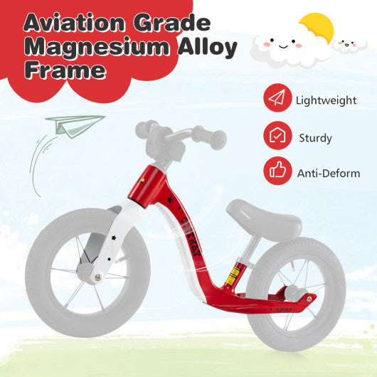 12-Inch Balance Bike with Adjustable Seat and Rotatable Handlebar for Over 36 Months Old-Red