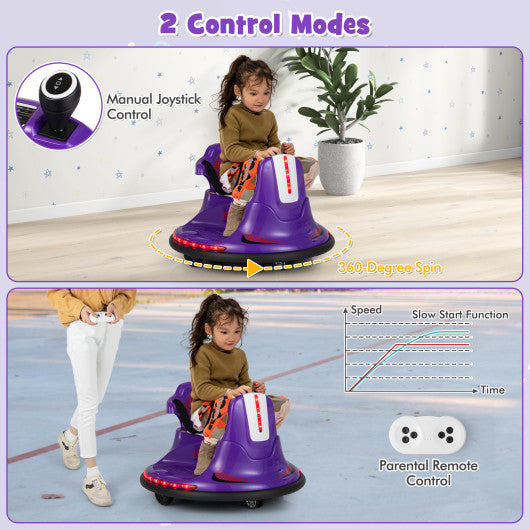 12V Kids Ride On Bumper Car with Remote Control Lights and Music-Purple