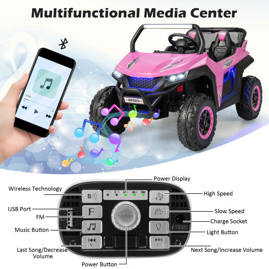 12V 2-Seater Kids Ride on UTV with Slow Start Function Music-Pink