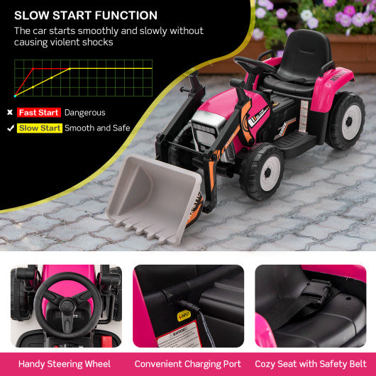 12V Battery Powered Kids Ride on Excavator with Adjustable Arm and Bucket-Pink