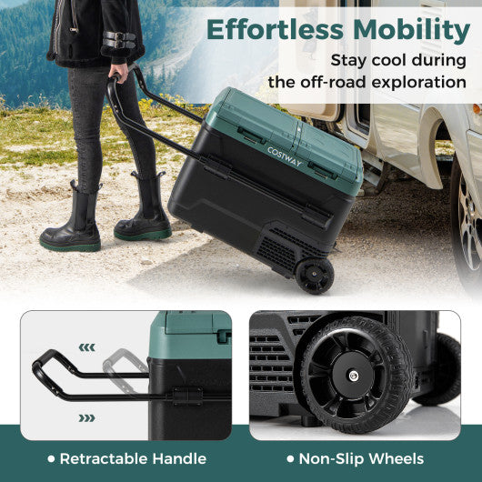 Dual Zone 12V Car Refrigerator for Vehicles Camping Travel Truck RV Boat Outdoor and Home Use-Green