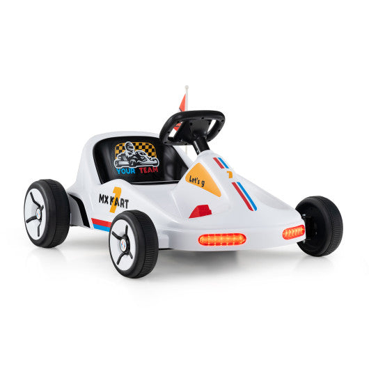 12V Electric Go Kart for Kids Race Toy with Remote Control and Music-White
