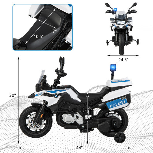 12V BMW Kids Ride On Police Motorcycle with Light and Music-White