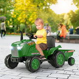 12V Kids Ride On Tractor with Trailer and Remote Control-Dark Green