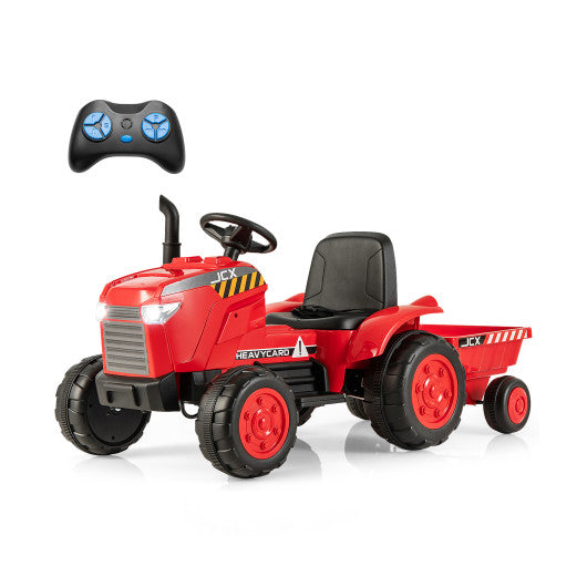 12V Kids Ride On Tractor with Trailer and Remote Control-Red