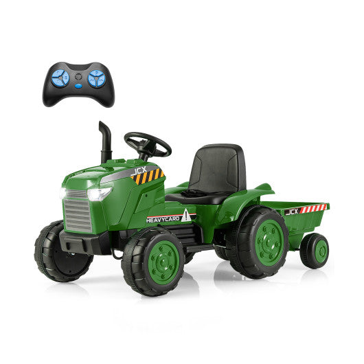 12V Kids Ride On Tractor with Trailer and Remote Control-Dark Green