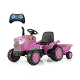 12V Kids Ride On Tractor with Trailer and Remote Control-Pink