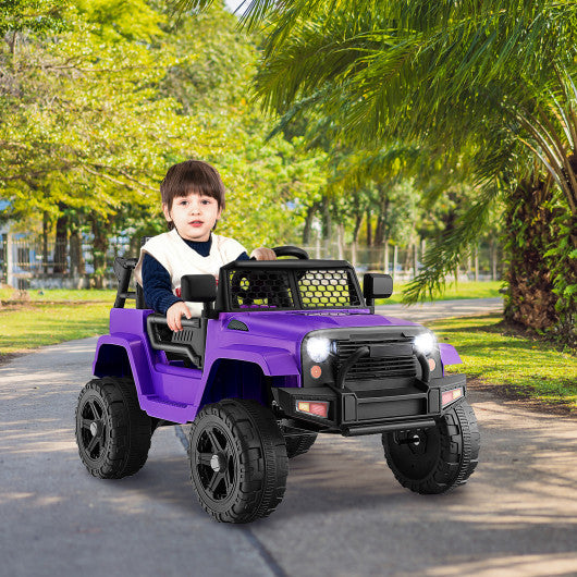 12V Kids Ride On Truck with Remote Control and Headlights-Purple