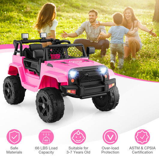 12V Kids Ride On Truck with Remote Control and Headlights-Pink