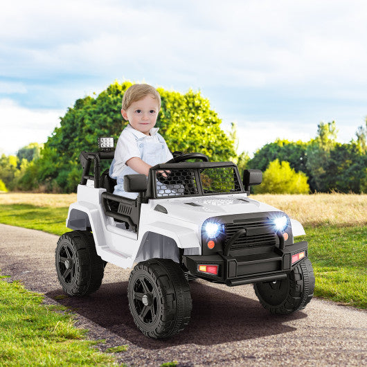 12V Kids Ride On Truck with Remote Control and Headlights-White