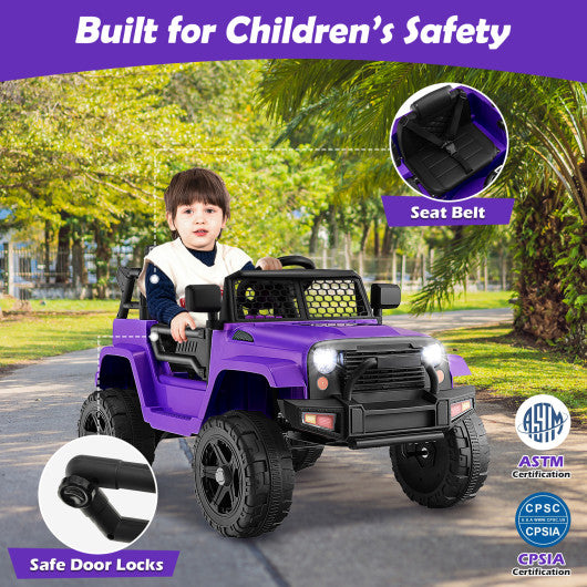 12V Kids Ride On Truck with Remote Control and Headlights-Purple