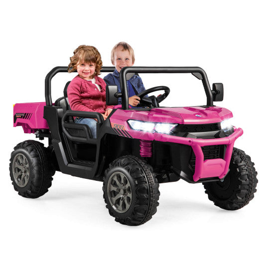 2-Seater Kids Ride On Dump Truck with Dump Bed and Shovel-Pink