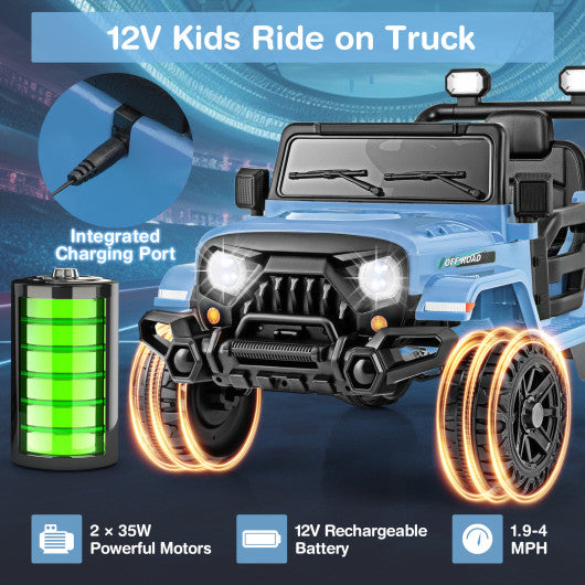 12V Kids Ride on Truck Car with Remote Control Threaded Wheels and 3 Speeds-Navy