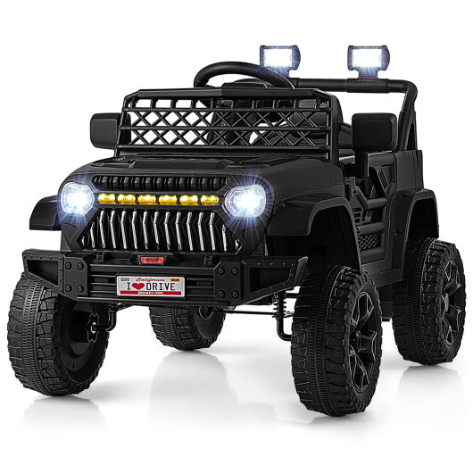 12V Kids Ride on Truck Car with Parental Remote and Music Player-Black