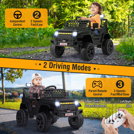 12V Kids Ride on Truck Car with Parental Remote and Music Player-Black