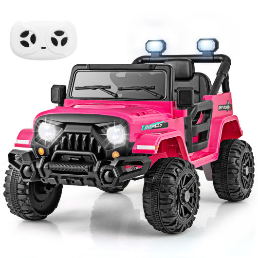12V Kids Ride on Truck Car with Remote Control Threaded Wheels and 3 Speeds-Pink
