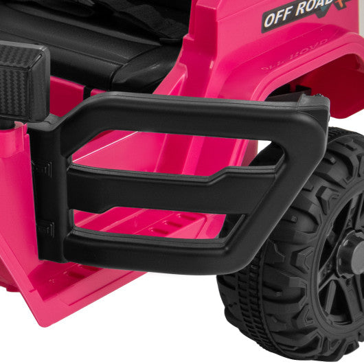 12V Kids Ride on Truck Car with Remote Control Threaded Wheels and 3 Speeds-Pink