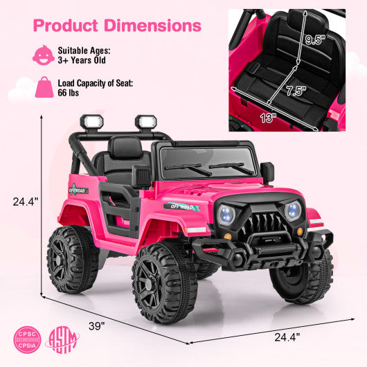 12V Kids Ride on Truck Car with Remote Control Threaded Wheels and 3 Speeds-Pink