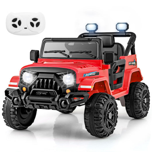 12V Kids Ride on Truck Car with Remote Control Threaded Wheels and 3 Speeds-Red