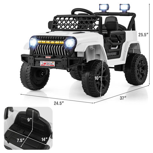 12V Kids Ride on Truck Car with Parental Remote and Music Player-White