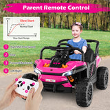 12V Kids Ride on Truck Off-Road UTV with Parental Remote and Lights-Pink