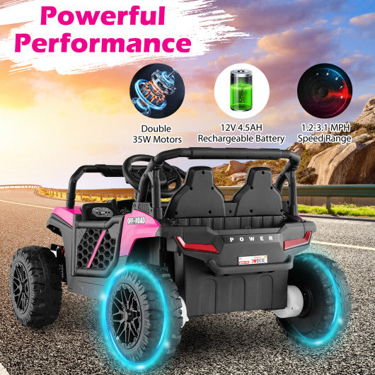 12V Kids Ride on Truck Off-Road UTV with Parental Remote and Lights-Pink