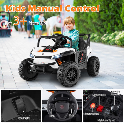 12V Kids Ride on Truck Off-Road UTV with Parental Remote and Lights-White