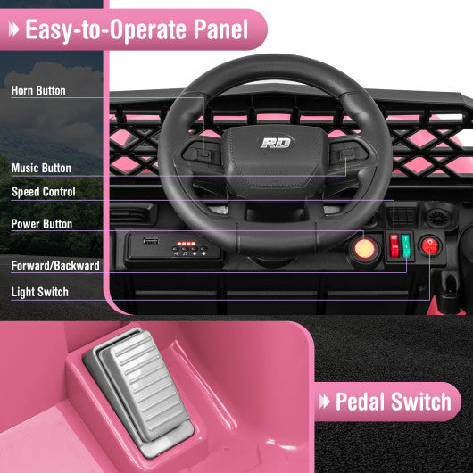 12V Kids Ride on Truck Car with Parental Remote and Music Player-Pink