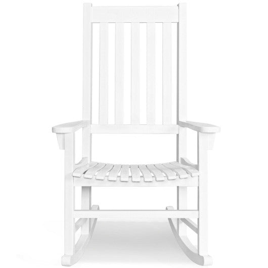 Indoor Outdoor Wooden High Back Rocking Chair-White