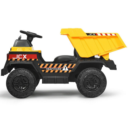 12V Battery Kids Ride On Dump Truck with Electric Bucket and Dump Bed-Yellow