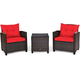 3 Pcs Patio Rattan Furniture Set Cushioned Conversation Set Coffee Table-Red