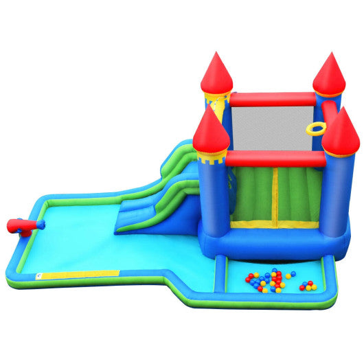 Inflatable Bounce House Castle Water Slide with Climbing Wall and 580W Blower