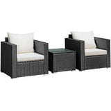 3 Pieces Patio Wicker Conversation Set with Cushion-White