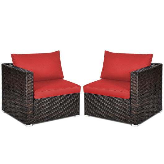 2PCS Patio Rattan Sectional Conversation Sofa Set-Red