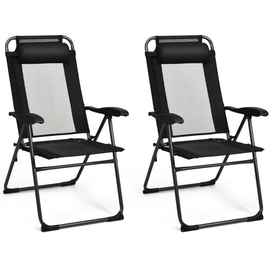 4 Pieces Patio Garden Adjustable Reclining Folding Chairs with Headrest-Black