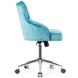 Tufted Upholstered Swivel Computer Desk Chair with Nailed Tri-Turquoise