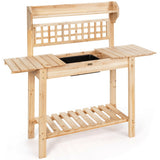 Garden Potting Bench Workstation Table with Sliding Tabletop Sink Shelves