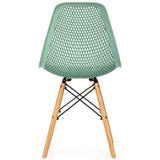 4 Pieces Modern Plastic Hollow Chair Set with Wood Leg-Green