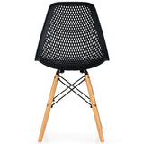 2 Pcs Modern Plastic Hollow Chair Set with Wood Leg-Black