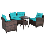 4 Pieces Outdoor Cushioned Rattan Furniture Set-Turquoise