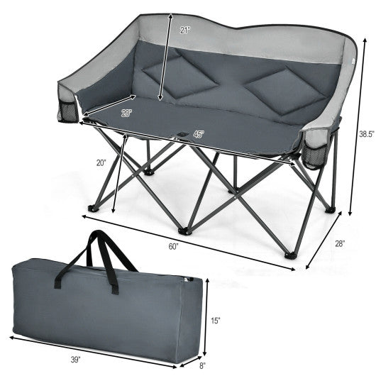 Folding Camping Chair with Bags and Padded Backrest-Gray