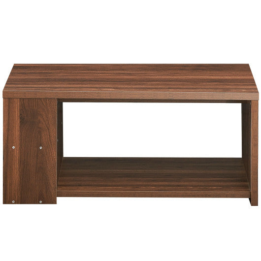 Coffee Table Sofa Side Table with Storage Shelves -Walnut